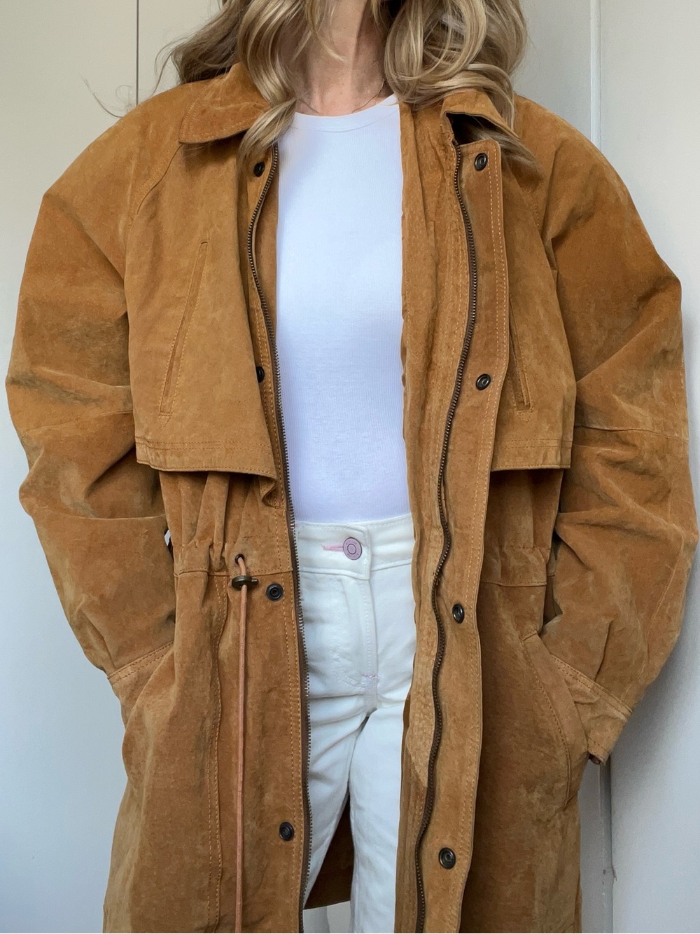 Vintage 90s Euro Mono of California Suede Cinched Utility Jacket - Size L - Picture 13 of 15
